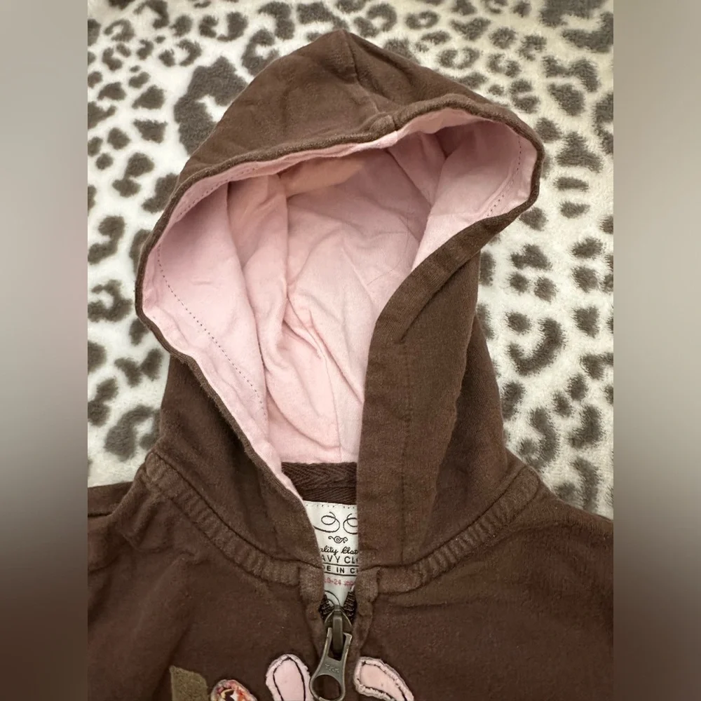 2007 Old Navy Girls Full Zip Hoodie in Brown Graphic Logo Size 18-24 months